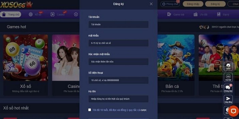 Điền đầy đủ và chính xác các thông tin mà hệ thống Xoso66 yêu cầu 